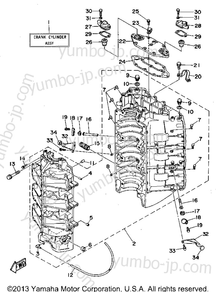 Cylinder Crankcase для лодочных моторов YAMAHA 225TURT 1995 г.
