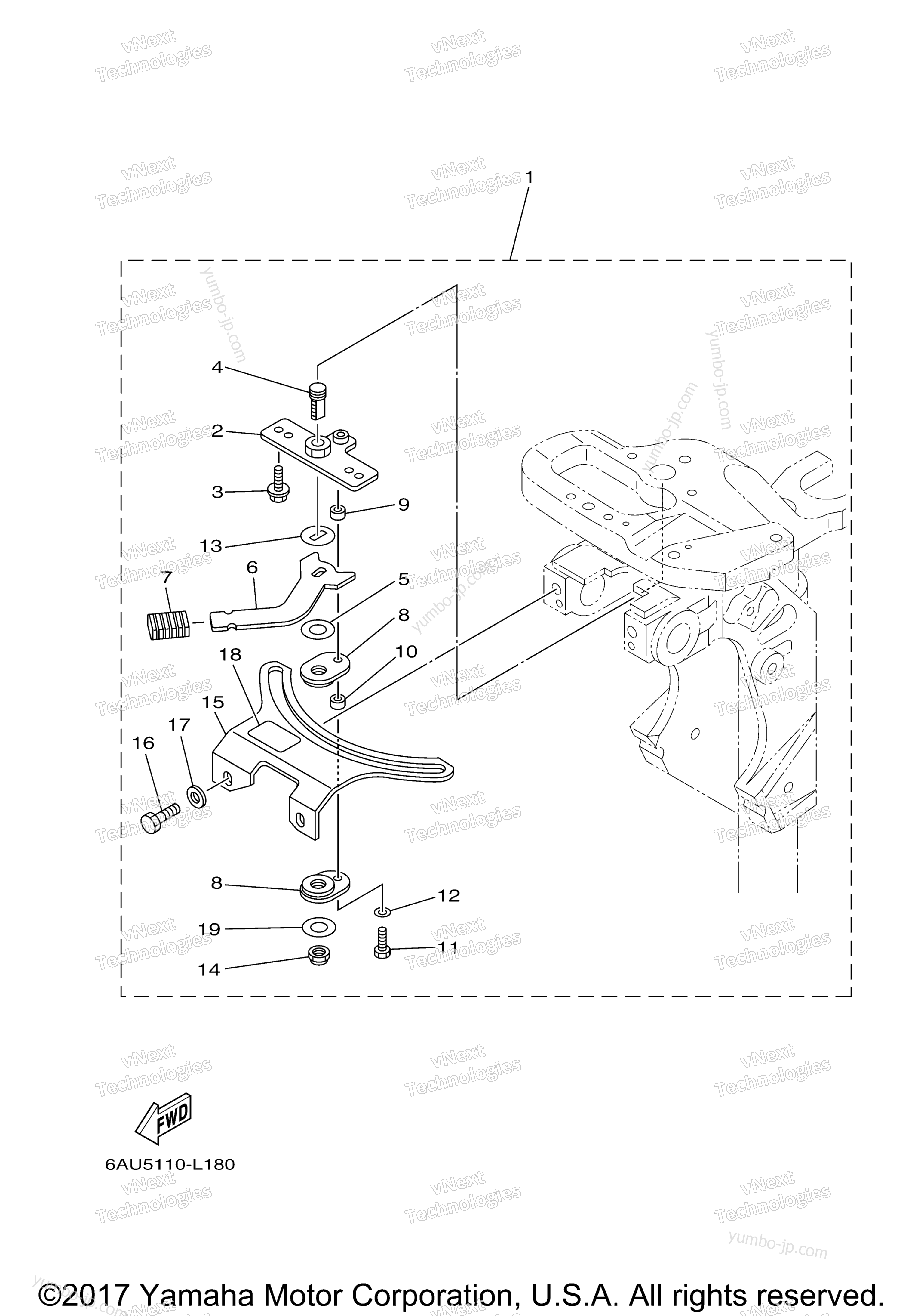 Steering Friction для лодочных моторов YAMAHA F20LPA (0117) 2006 г.