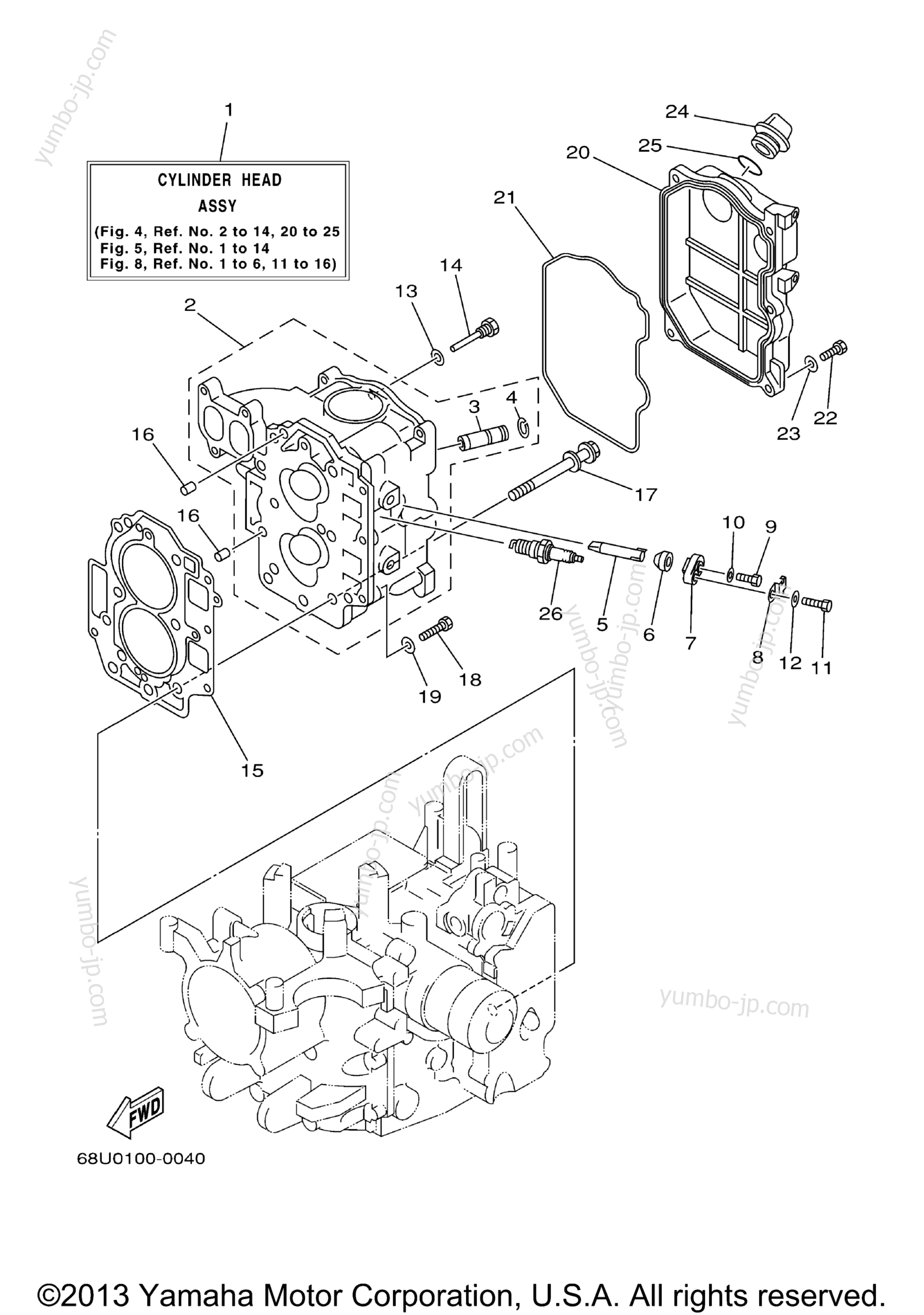 Cylinder Crankcase 2 для лодочных моторов YAMAHA F25ESHZ_ESRZ_TLRZ (F25MLHZ) 2001 г.