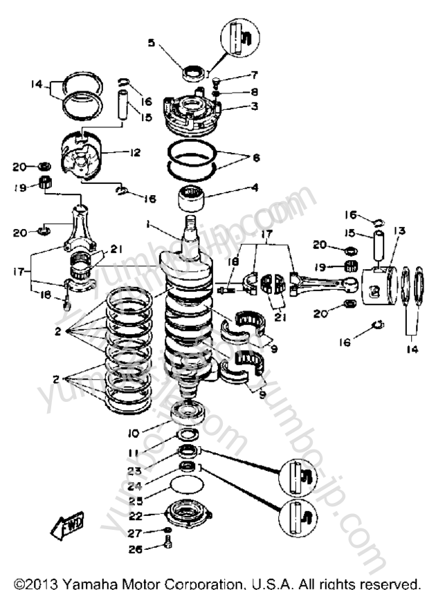 Коленвал и поршневая группа для лодочных моторов YAMAHA 225TLRP 1991 г.
