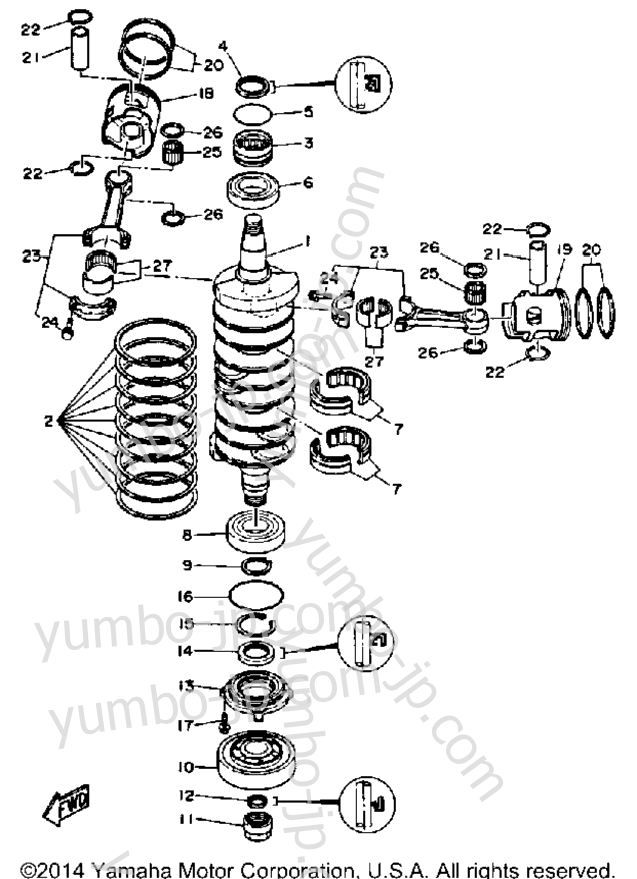 Коленвал и поршневая группа для лодочных моторов YAMAHA L250TXRP 1991 г.