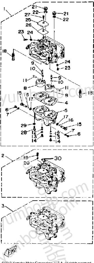 Карбюратор для лодочных моторов YAMAHA 200ETLF-JD (175ETLF) 1989 г.