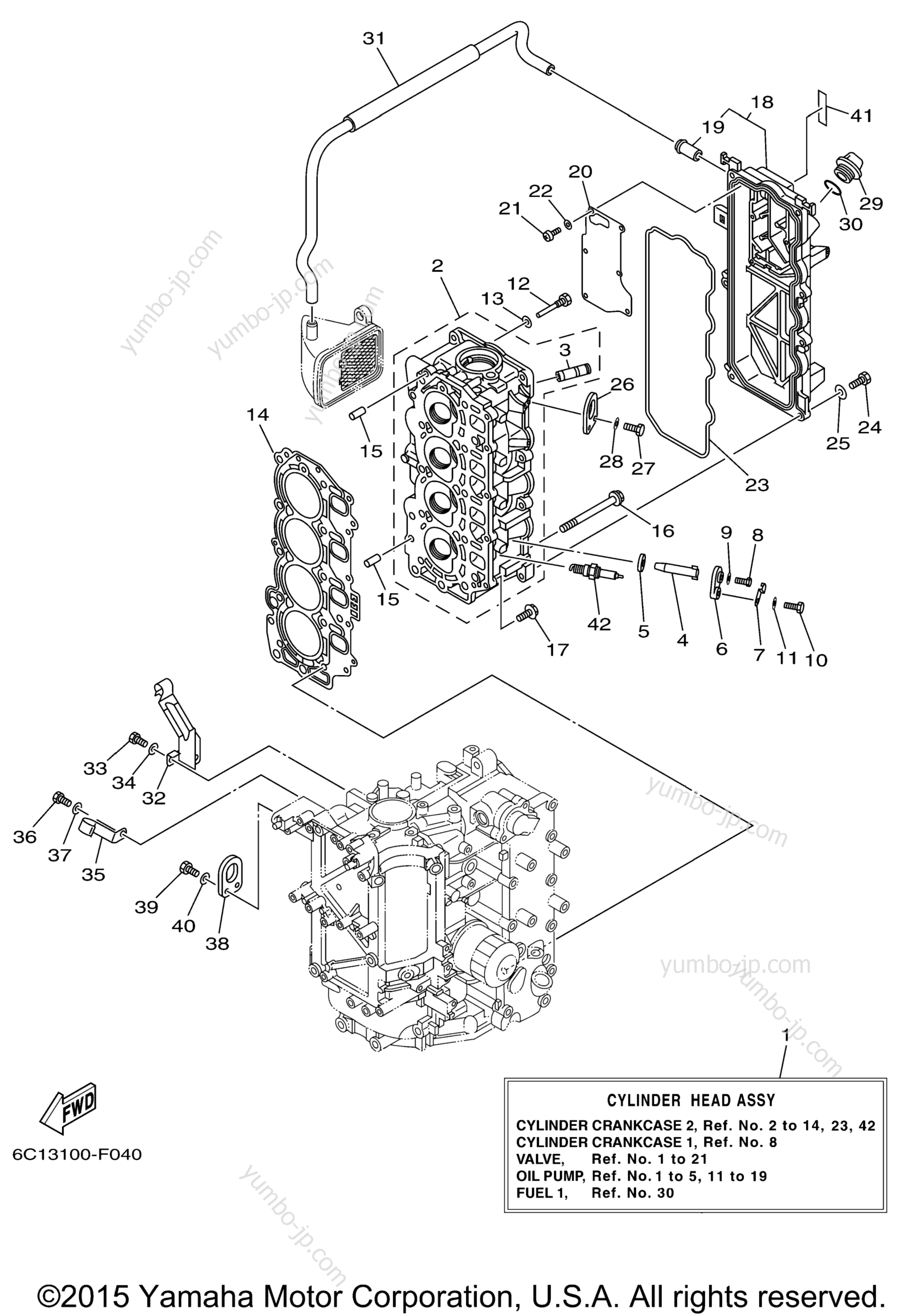 Cylinder Crankcase 2 для лодочных моторов YAMAHA F60TJR (0406) 6C1-1012527~108488 F60TLR_TJR 6C5-1016449~1024087 2006 г.