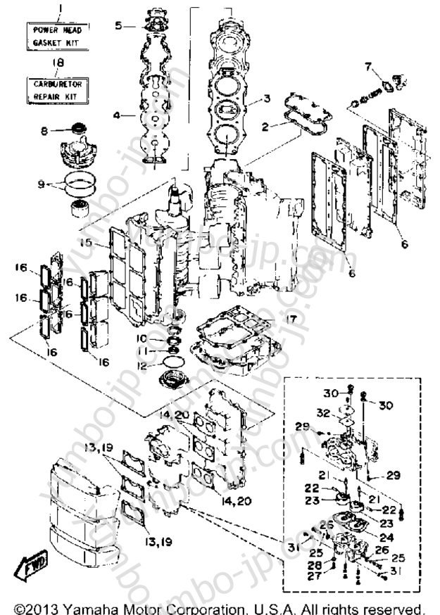 Repair Kit для лодочных моторов YAMAHA PROV150LDA 1990 г.