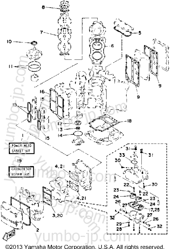 Repair Kit 1 для лодочных моторов YAMAHA 115ETLG-JD (115ETLG-JD) 1988 г.