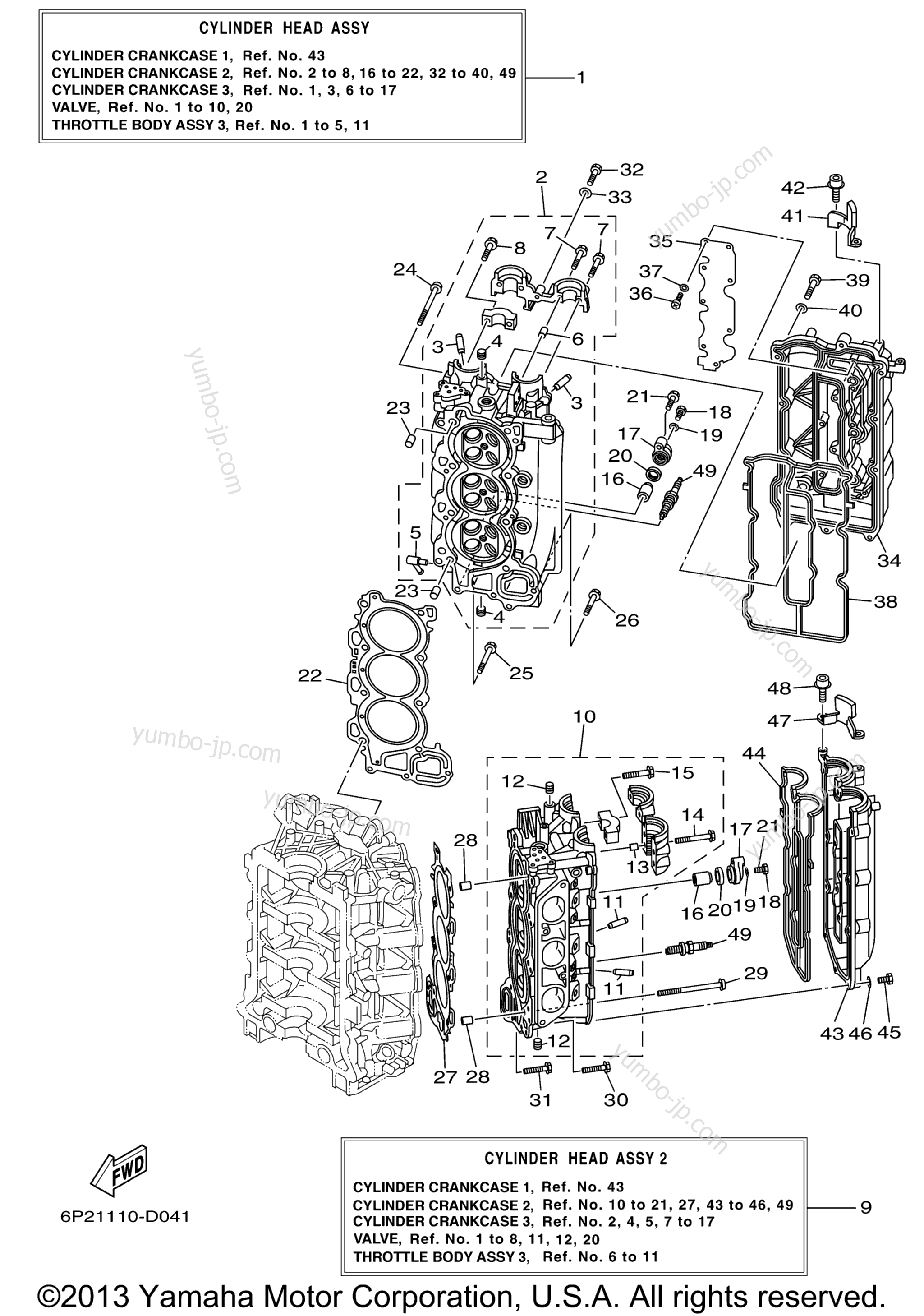 Cylinder Crankcase 2 для лодочных моторов YAMAHA F250TUR (0405) 6P2-1002895~1011651 LF250TXR_TUR 6P3-1000957~10054 2006 г.