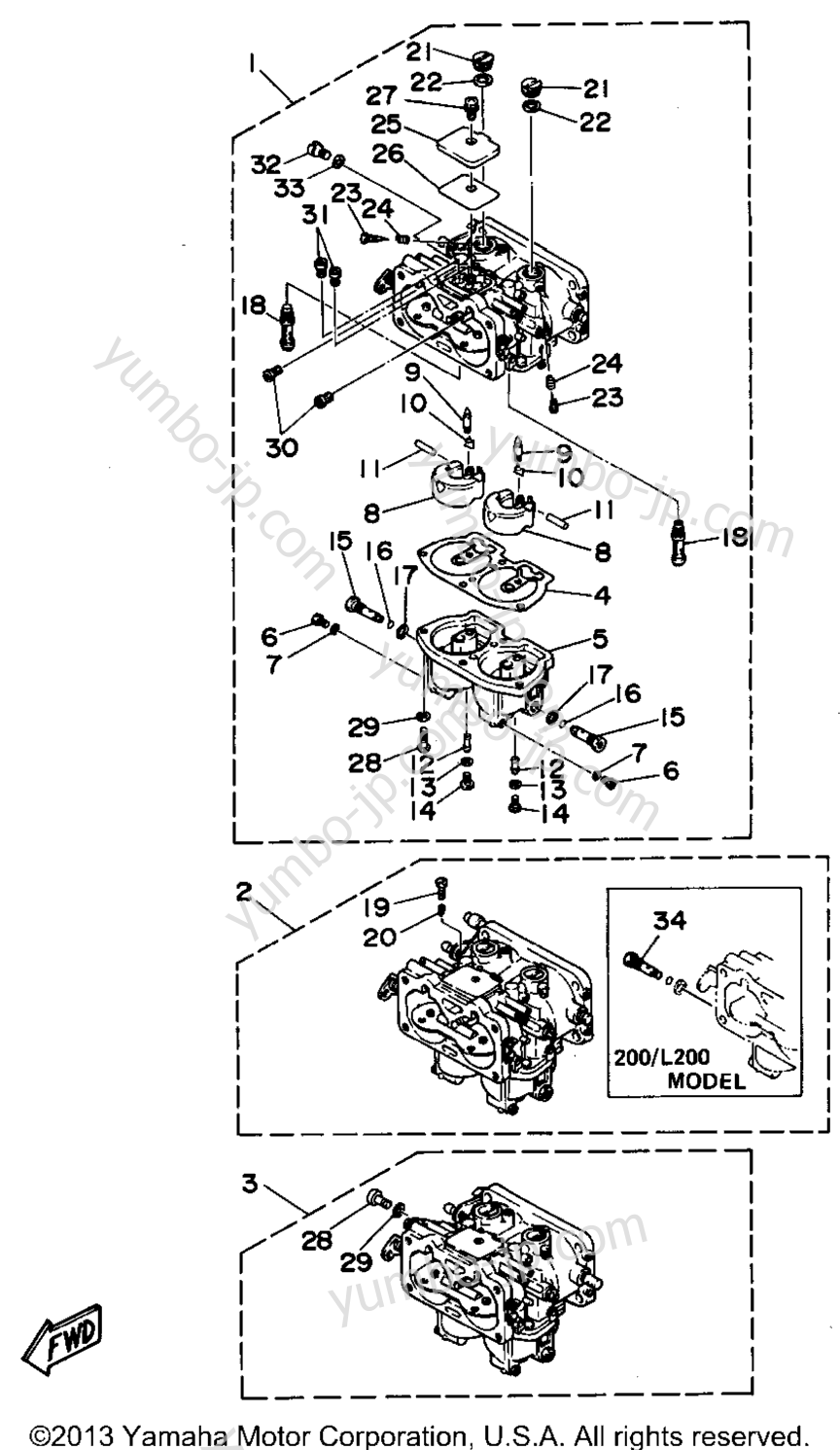 Карбюратор для лодочных моторов YAMAHA L150TXRT 1995 г.