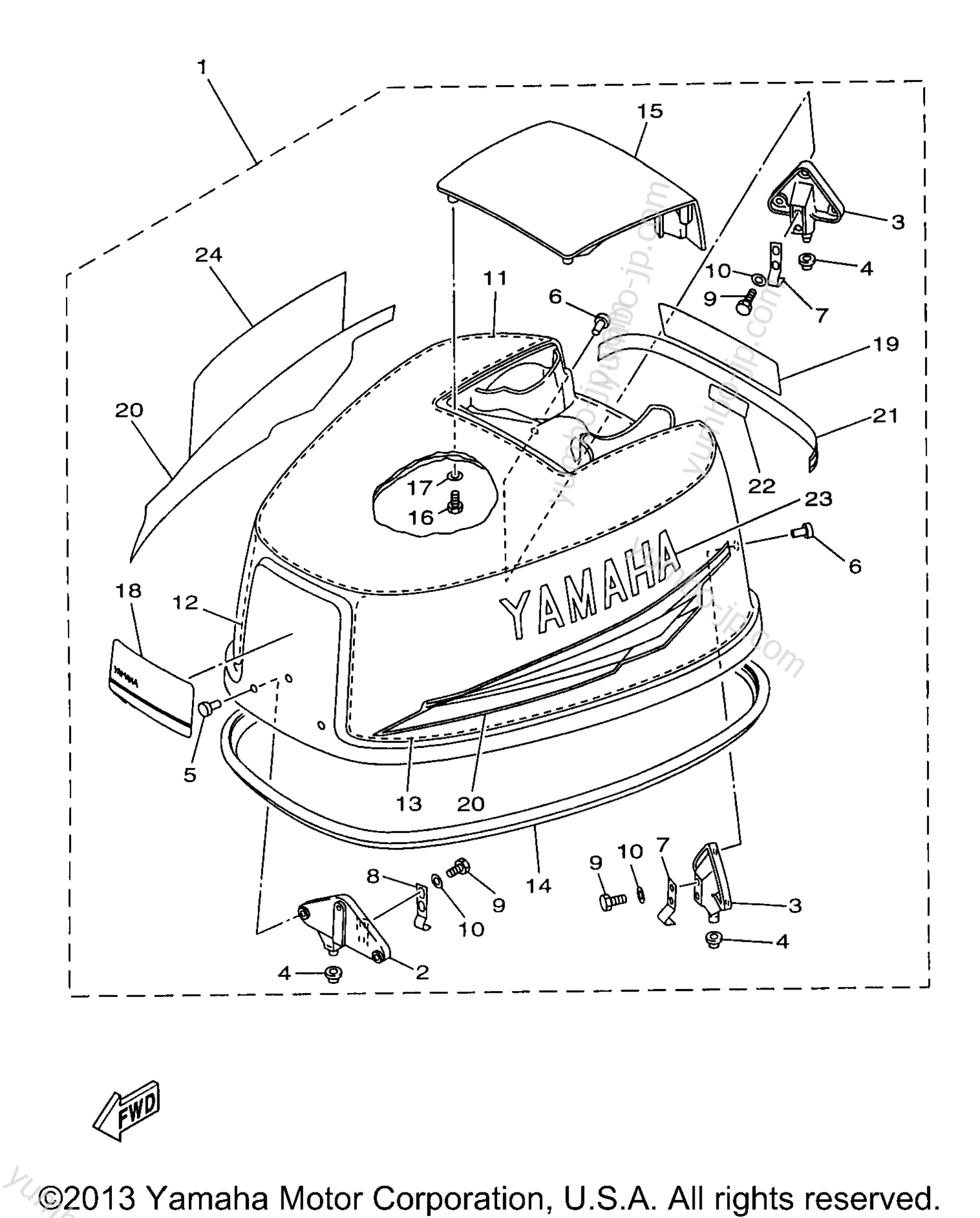 Top Cowling для лодочных моторов YAMAHA C115TLRW 1998 г.
