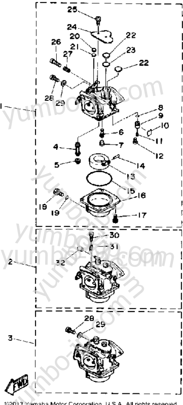 Карбюратор для лодочных моторов YAMAHA 90ETLD-JD 1990 г.