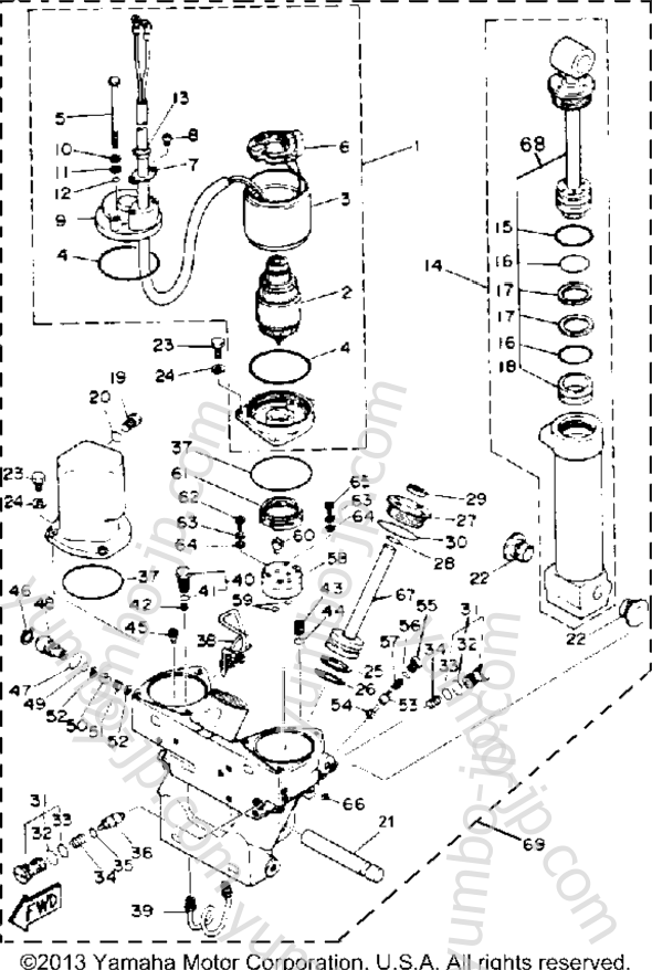 Power Trim Tilt Assy для лодочных моторов YAMAHA 200ETLH-JD (200ETXH) 1987 г.