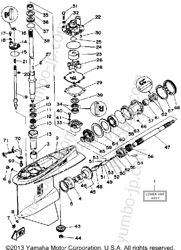 Lower Drive 1 для лодочных моторов YAMAHA 200ETLF-JD (200ETLF-JD) 1989 г.