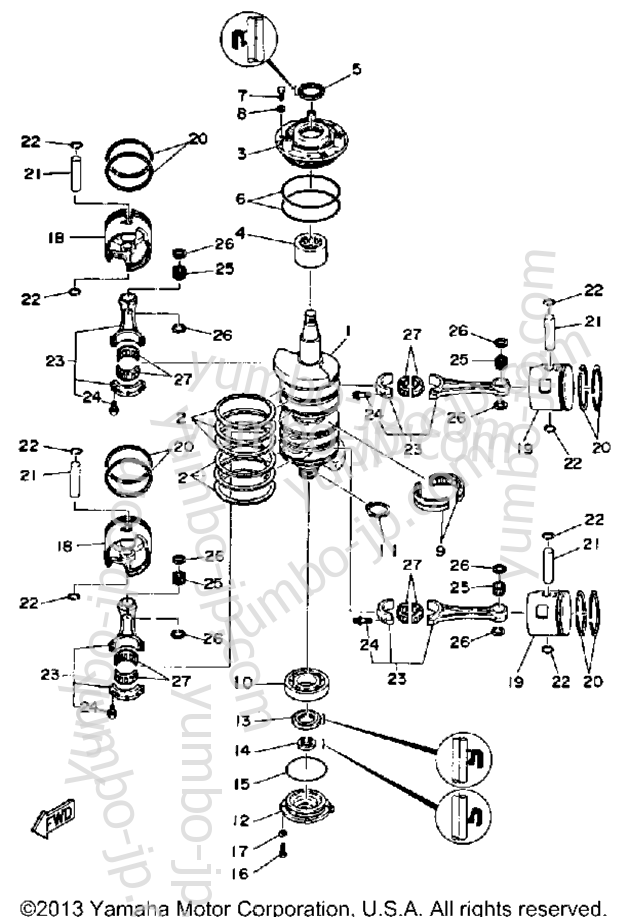 Crank Piston для лодочных моторов YAMAHA 130ETLF 1989 г.