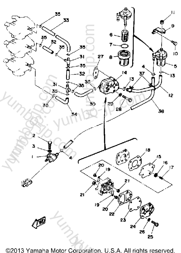 FUEL SYSTEM for outboards YAMAHA PRO50 (P50TLRP) 1991 year