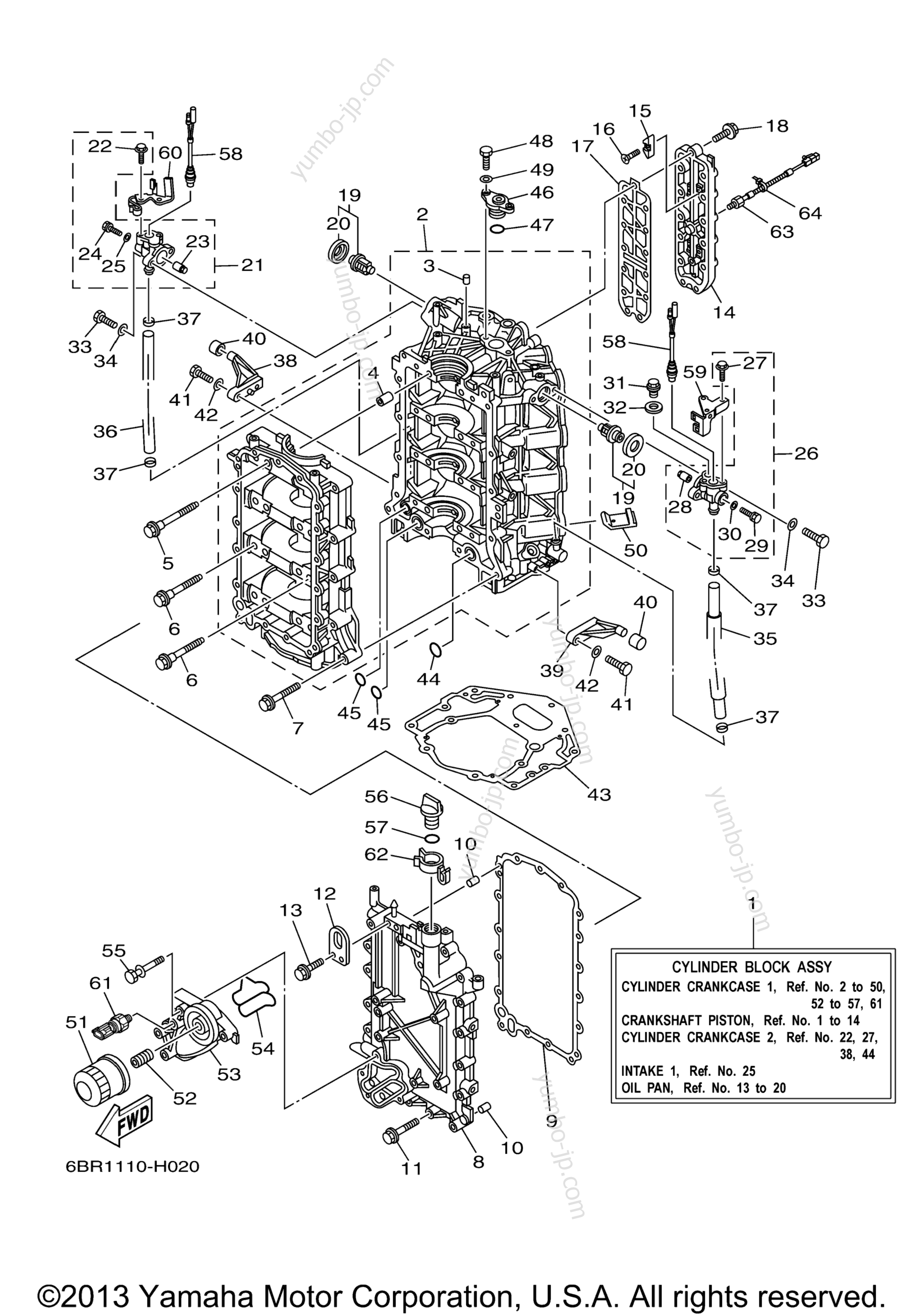 Cylinder Crankcase 1 для лодочных моторов YAMAHA F250BTXR (0508) 2006 г.