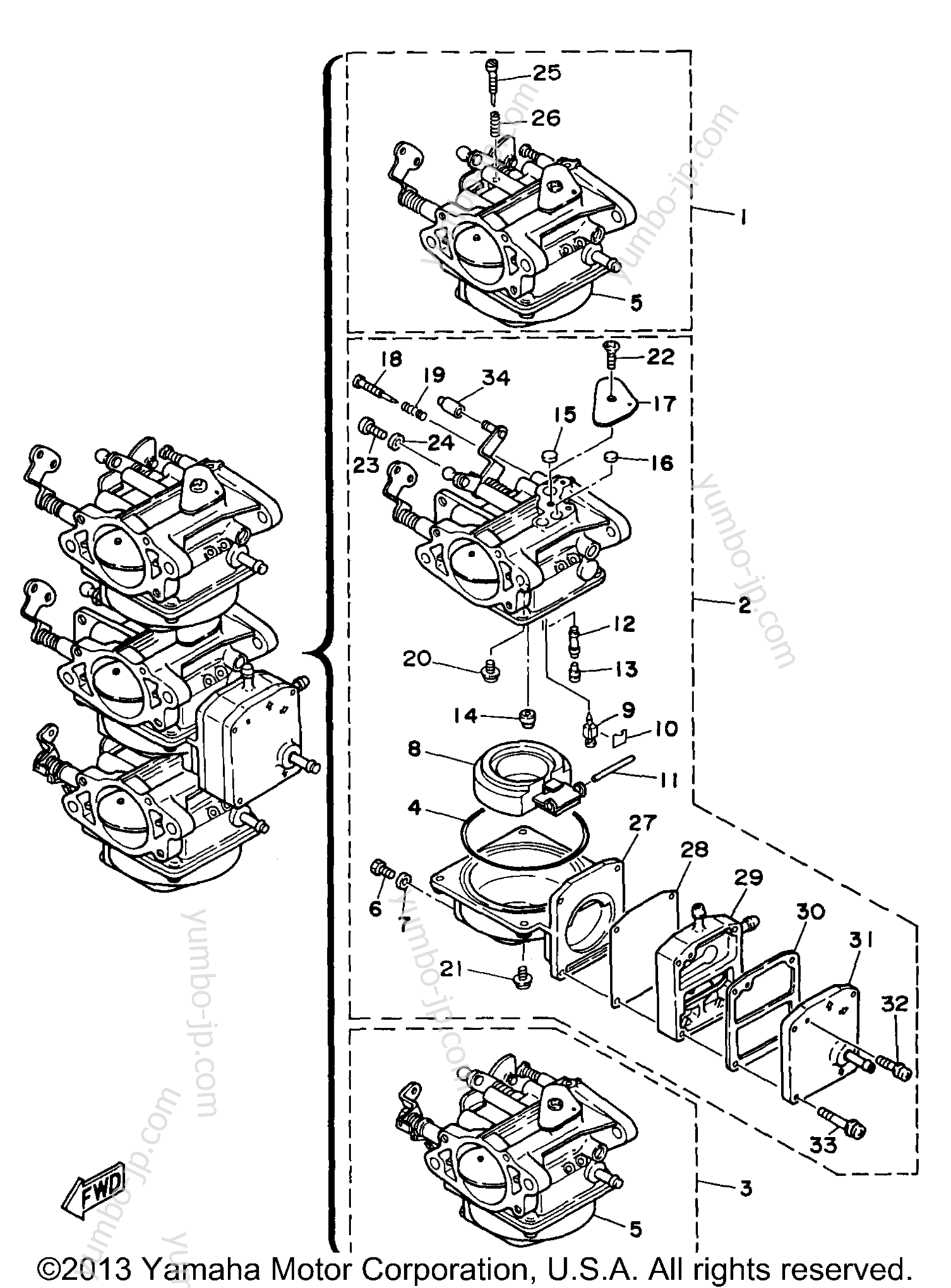 Карбюратор для лодочных моторов YAMAHA 25MLHW3 1998 г.