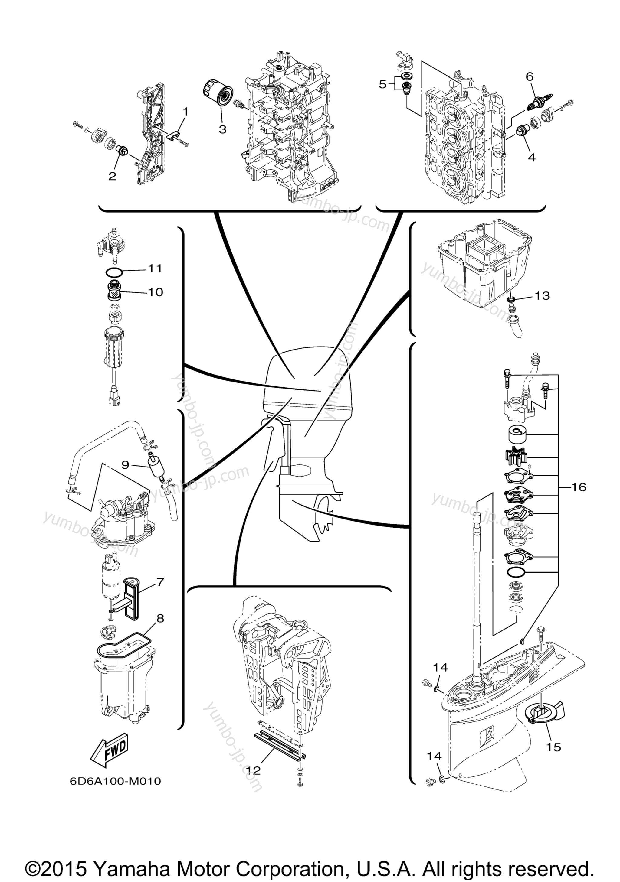 Scheduled Service Parts for outboards YAMAHA F90LA (0115) 2006 year