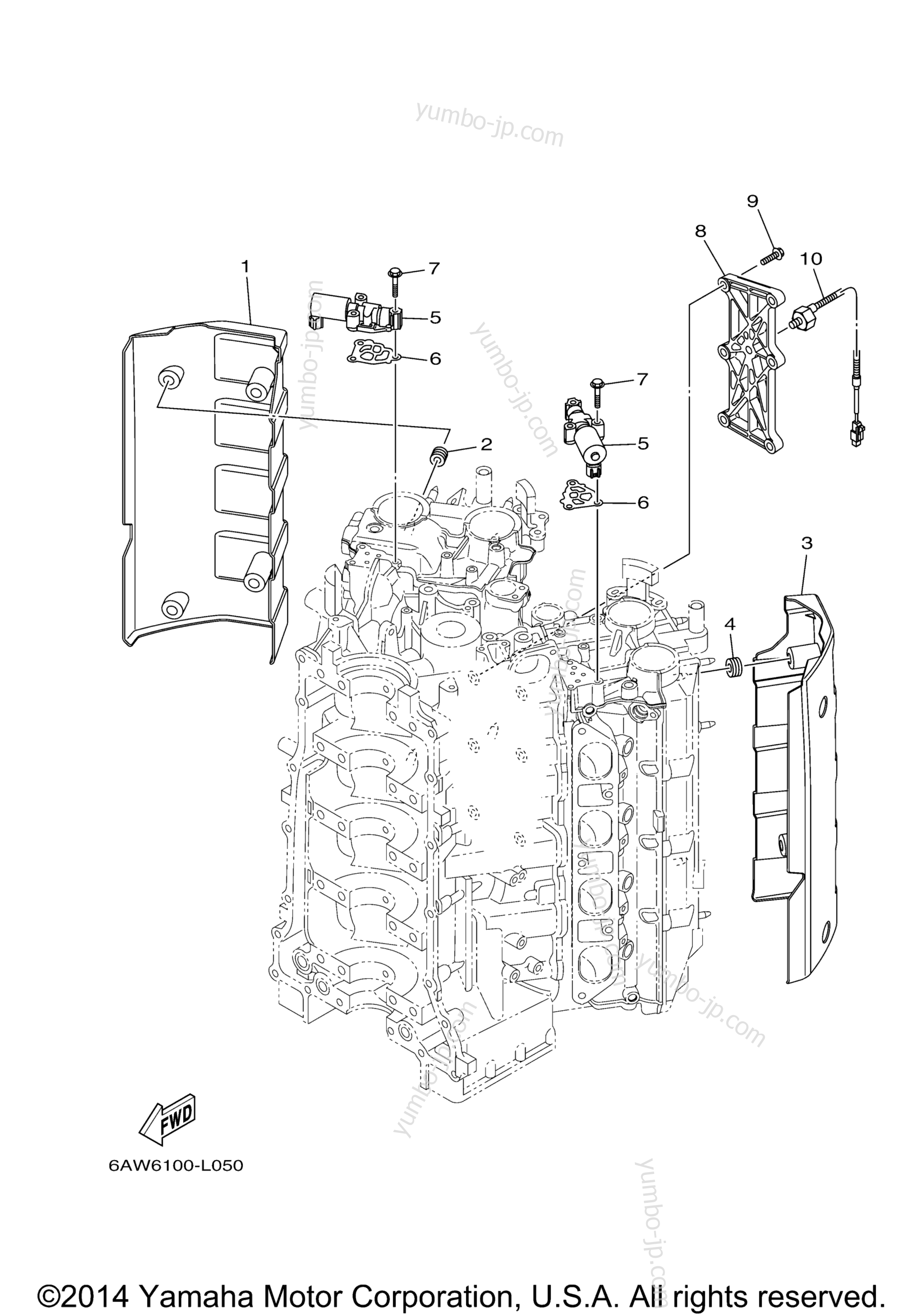 Cylinder Crankcase 3 для лодочных моторов YAMAHA F350NCB (0114) 2006 г.