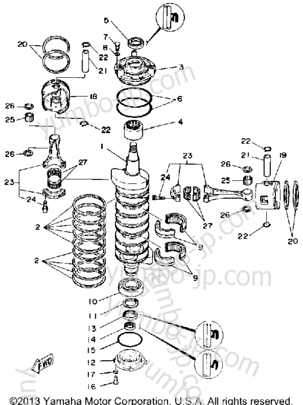 Crank Piston для лодочных моторов YAMAHA 150ETLG-JD (175ETLG) 1988 г.