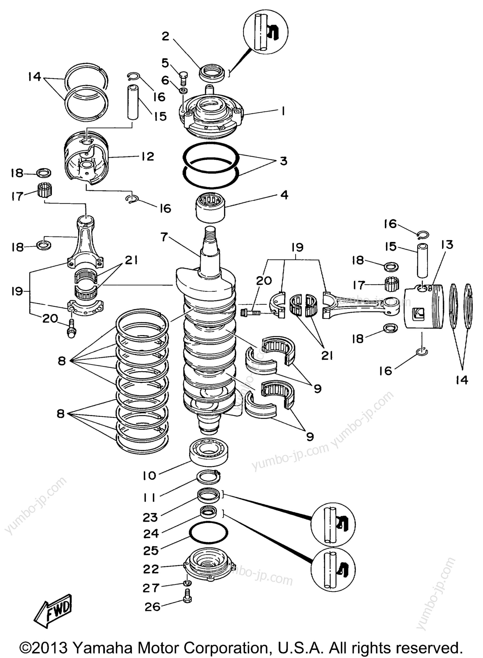 Crank Piston для лодочных моторов YAMAHA V6EXCELXH 1987 г.