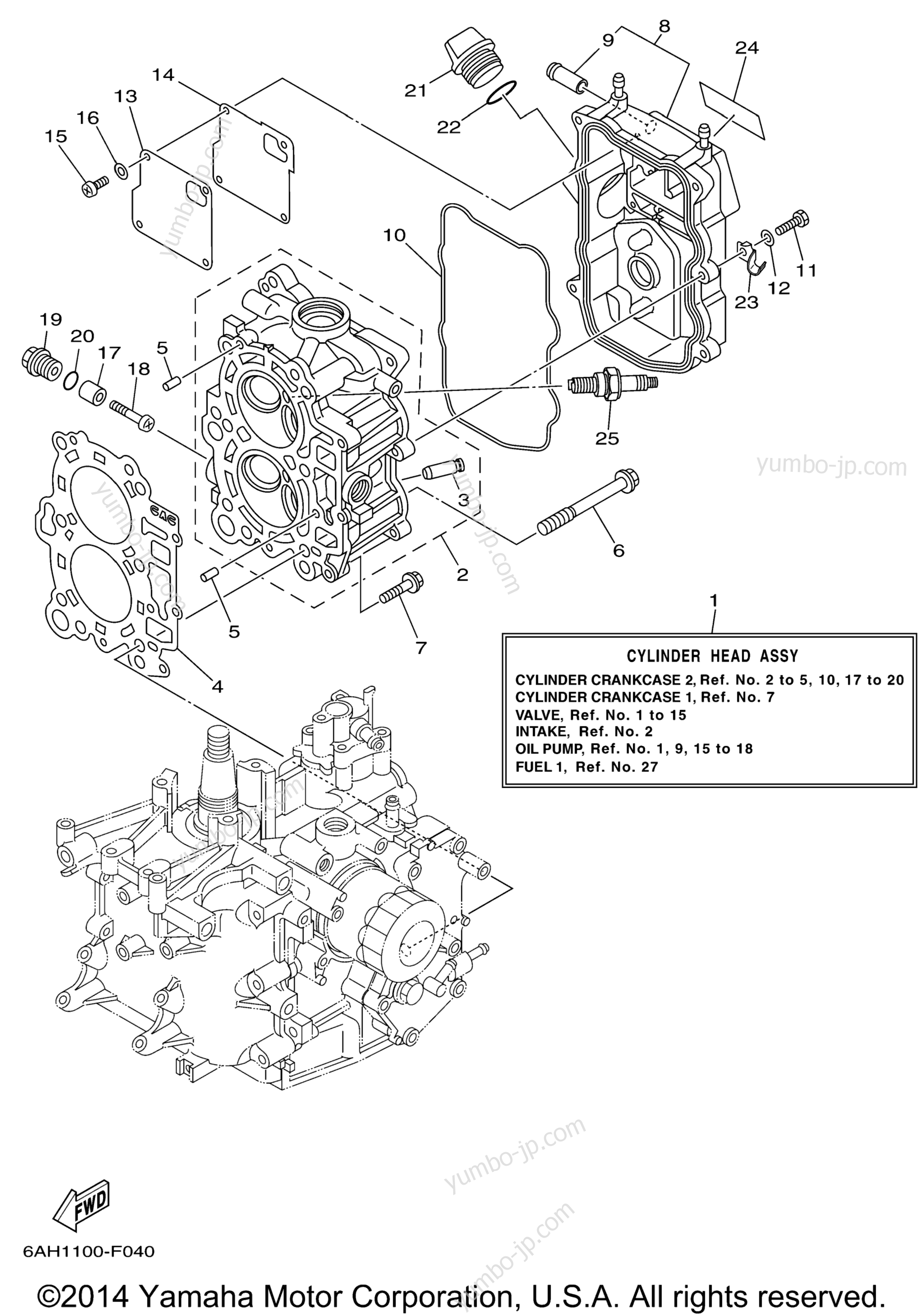 Cylinder Crankcase 2 для лодочных моторов YAMAHA F20MLH (0406) 6AGK-1000001~1005905 F20MSH_MLH_ESH_ELHESRELRPLHPL 2006 г.
