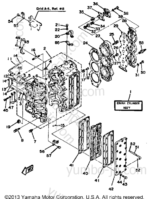 Crankcase Cylinder для лодочных моторов YAMAHA 90ETLH-JD 1987 г.