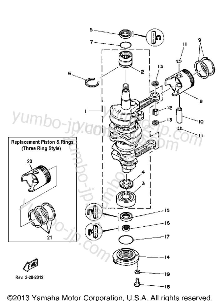 Crank Piston для лодочных моторов YAMAHA 70ETLF 1989 г.