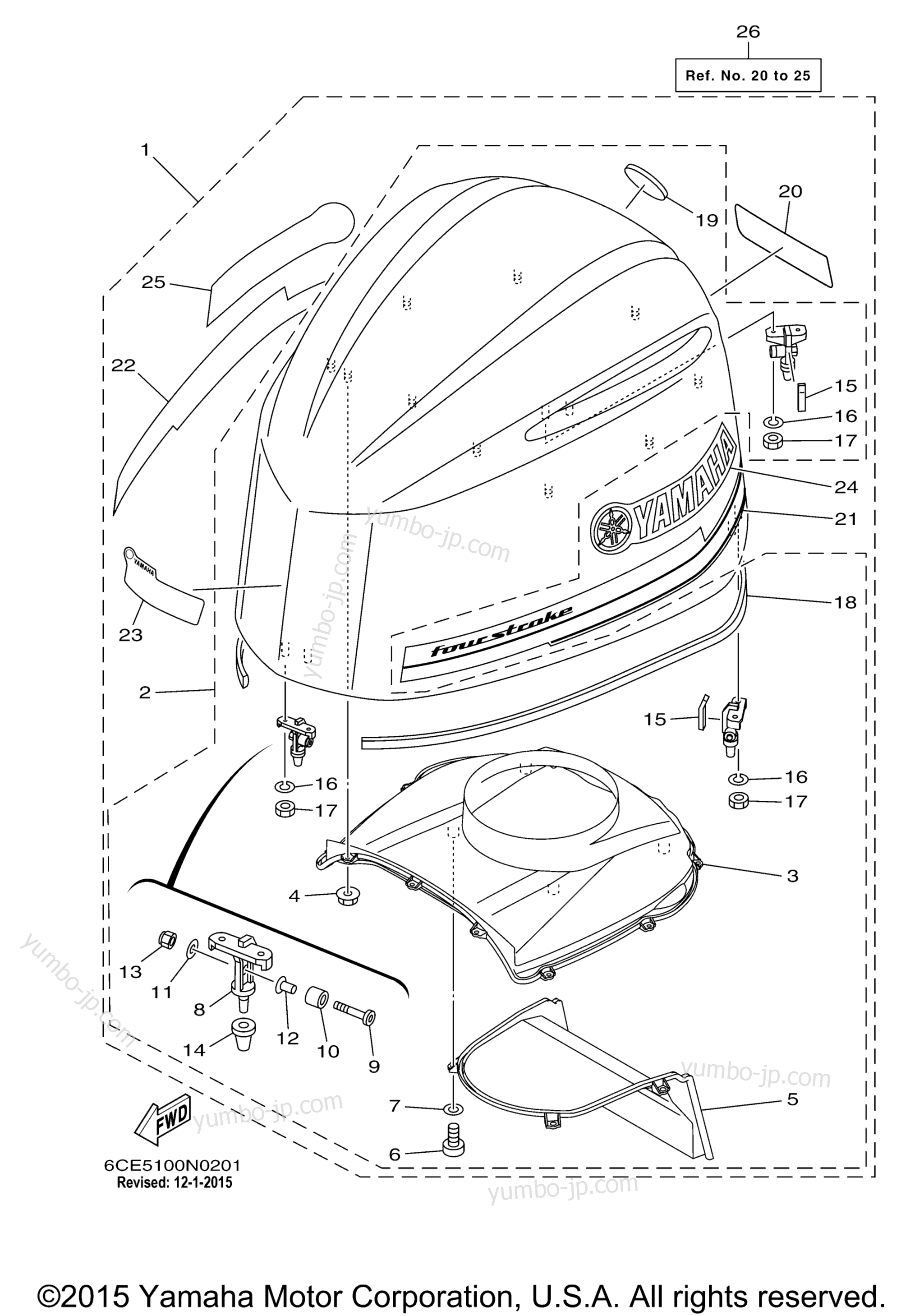 Top Cowling для лодочных моторов YAMAHA LF250XCA (0115) 2006 г.