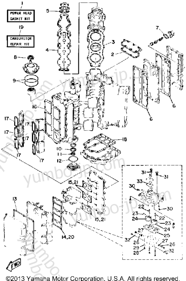 Repair Kit 1 для лодочных моторов YAMAHA 200ETLH-JD (150ETXH) 1987 г.