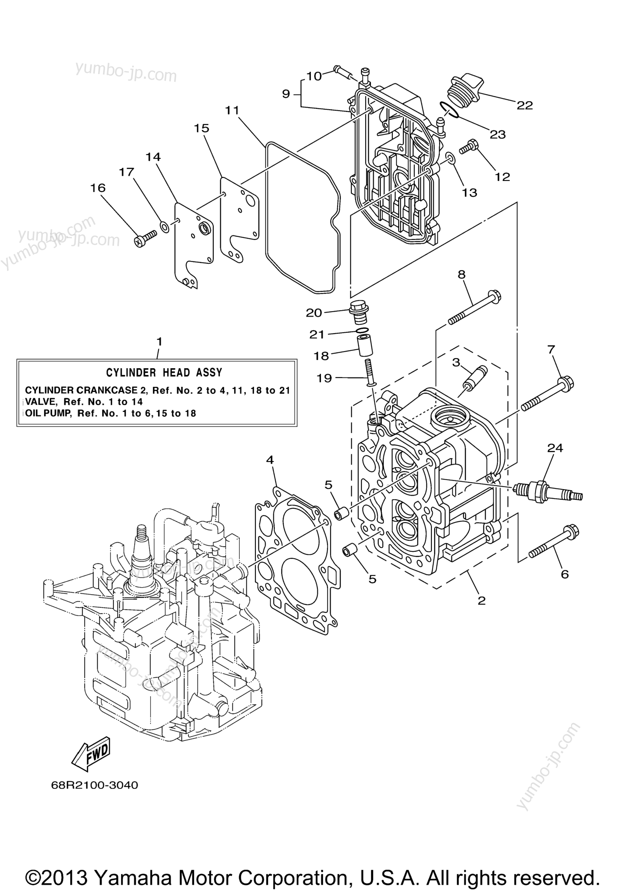 Cylinder Crankcase 2 для лодочных моторов YAMAHA F8MSH (0406) 60N-1005231~1008335 F8MSH_MLH 60R-1008881~1015180 2006 г.