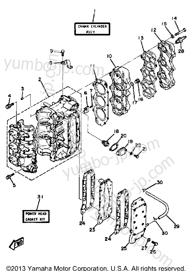 Crankcase Cylinder для лодочных моторов YAMAHA 50ETSN 1984 г.