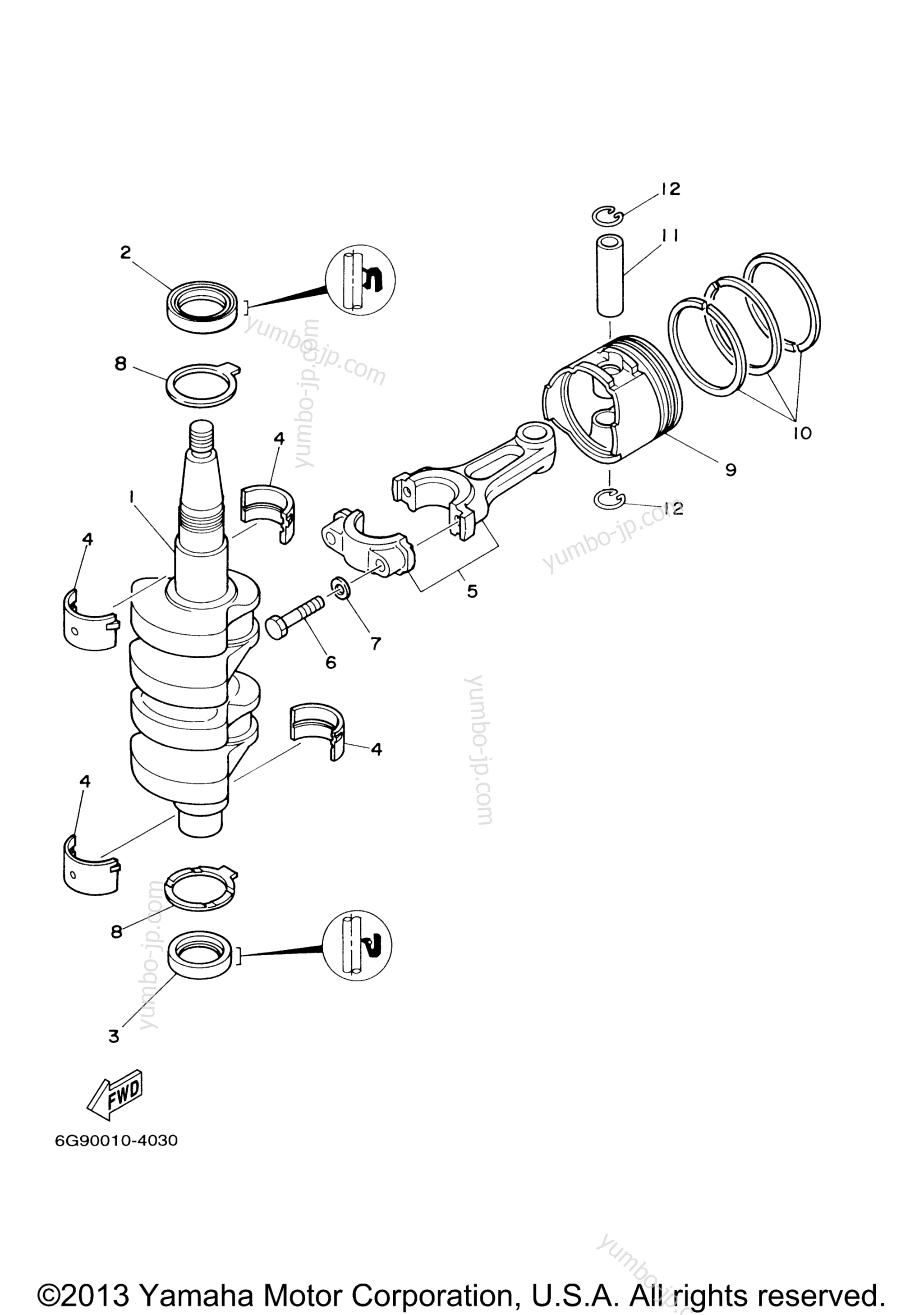 Коленвал и поршневая группа для лодочных моторов YAMAHA F9.9MLH (0405) 2006 г.