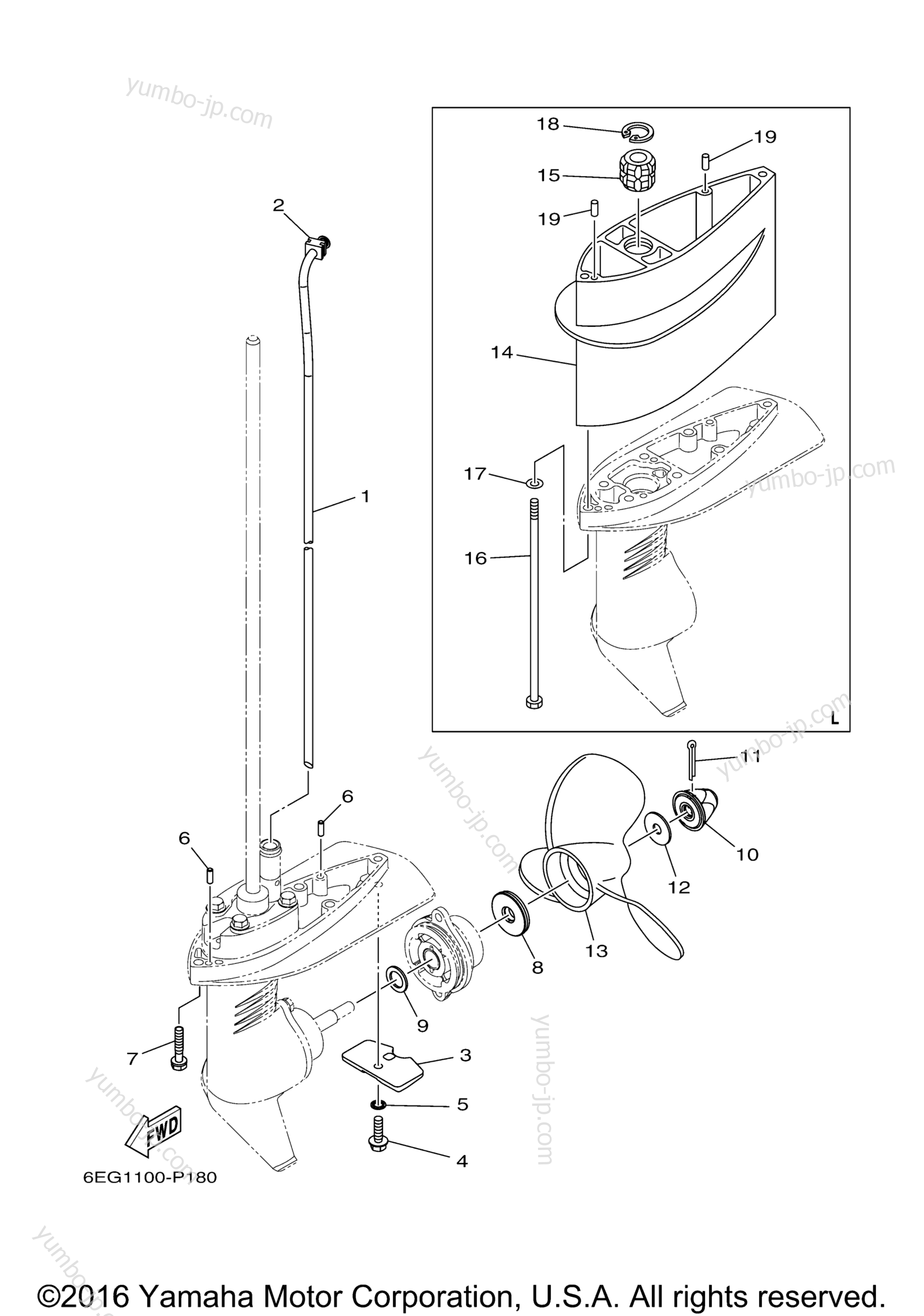 Lower Casing Drive 2 для лодочных моторов YAMAHA F2.5SMHB (1015) 2006 г.