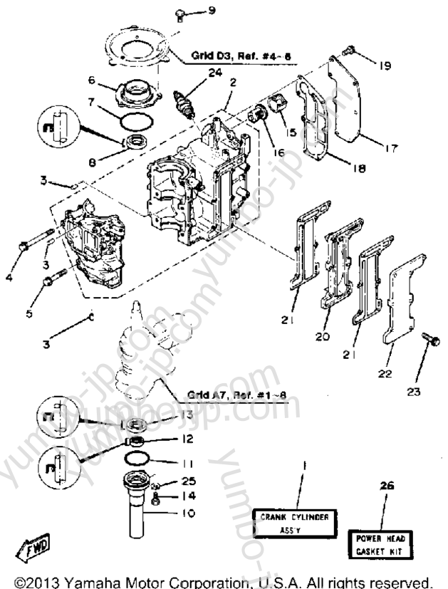 Crankcase Cylinder для лодочных моторов YAMAHA 8SK_LK (8SN) 1984 г.