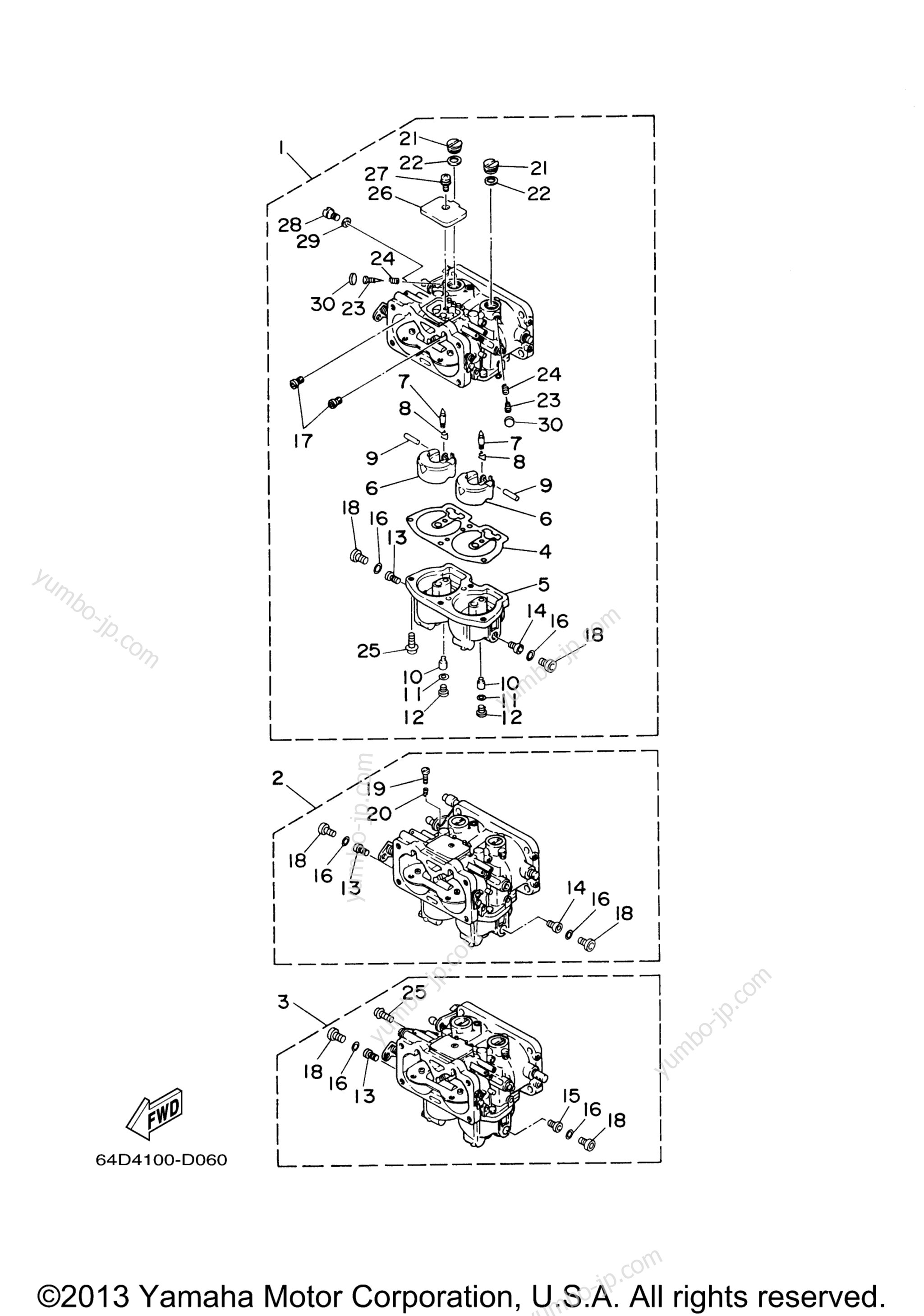 Карбюратор для лодочных моторов YAMAHA 150TXR (0406) 6G4-1017561~1019348 2006 г.