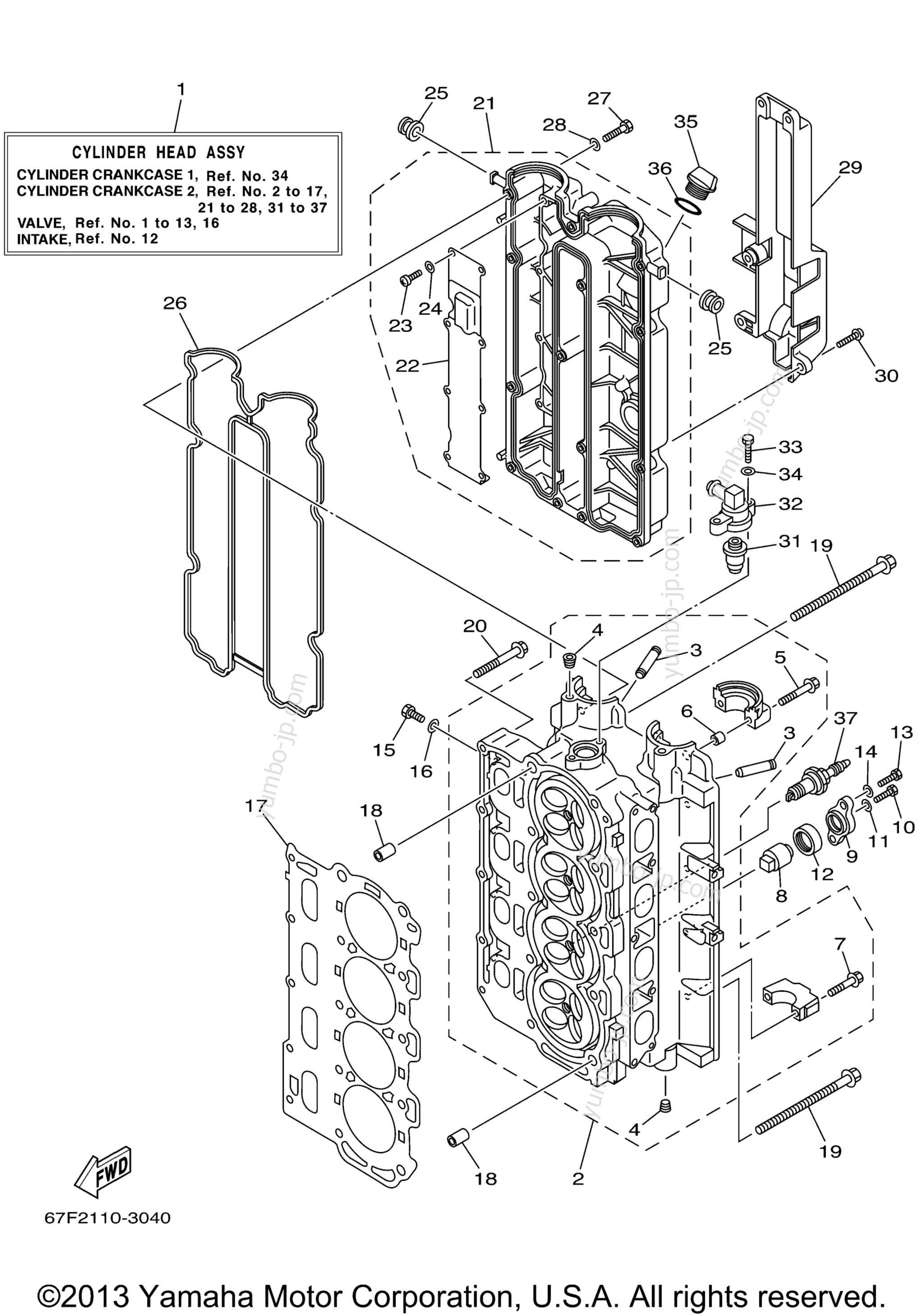 Cylinder Crankcase 2 для лодочных моторов YAMAHA F100TLRB 2003 г.