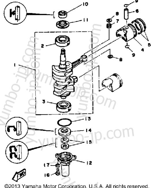 Crank Piston для лодочных моторов YAMAHA 9_9_15SH_LH_ESH_ELH (9.9SJ) 1986 г.