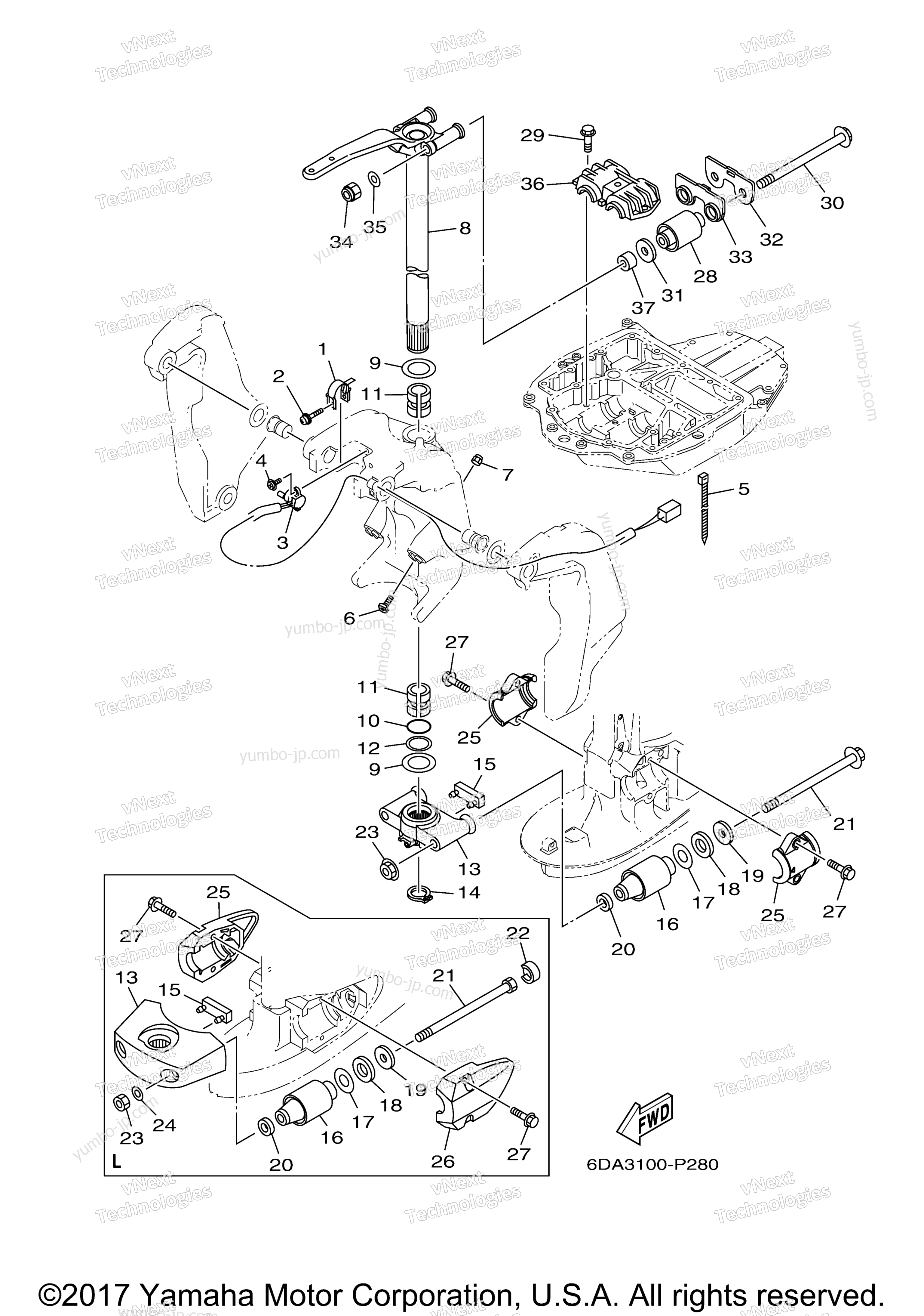 Bracket 2 for outboards YAMAHA F200XB (0117) 2006 year