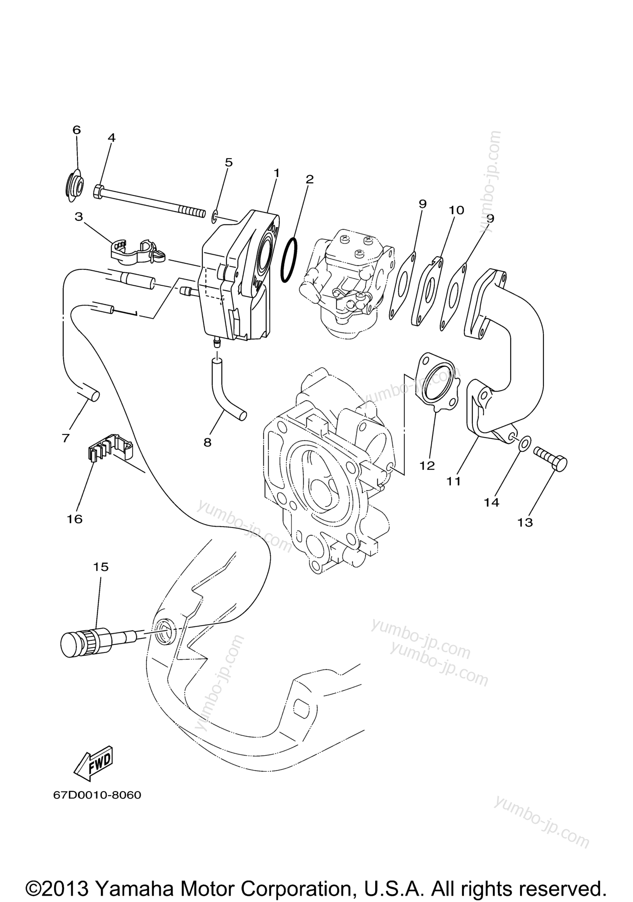 Intake для лодочных моторов YAMAHA F4MLH (0406) 68D-1051455~1065144 2006 г.