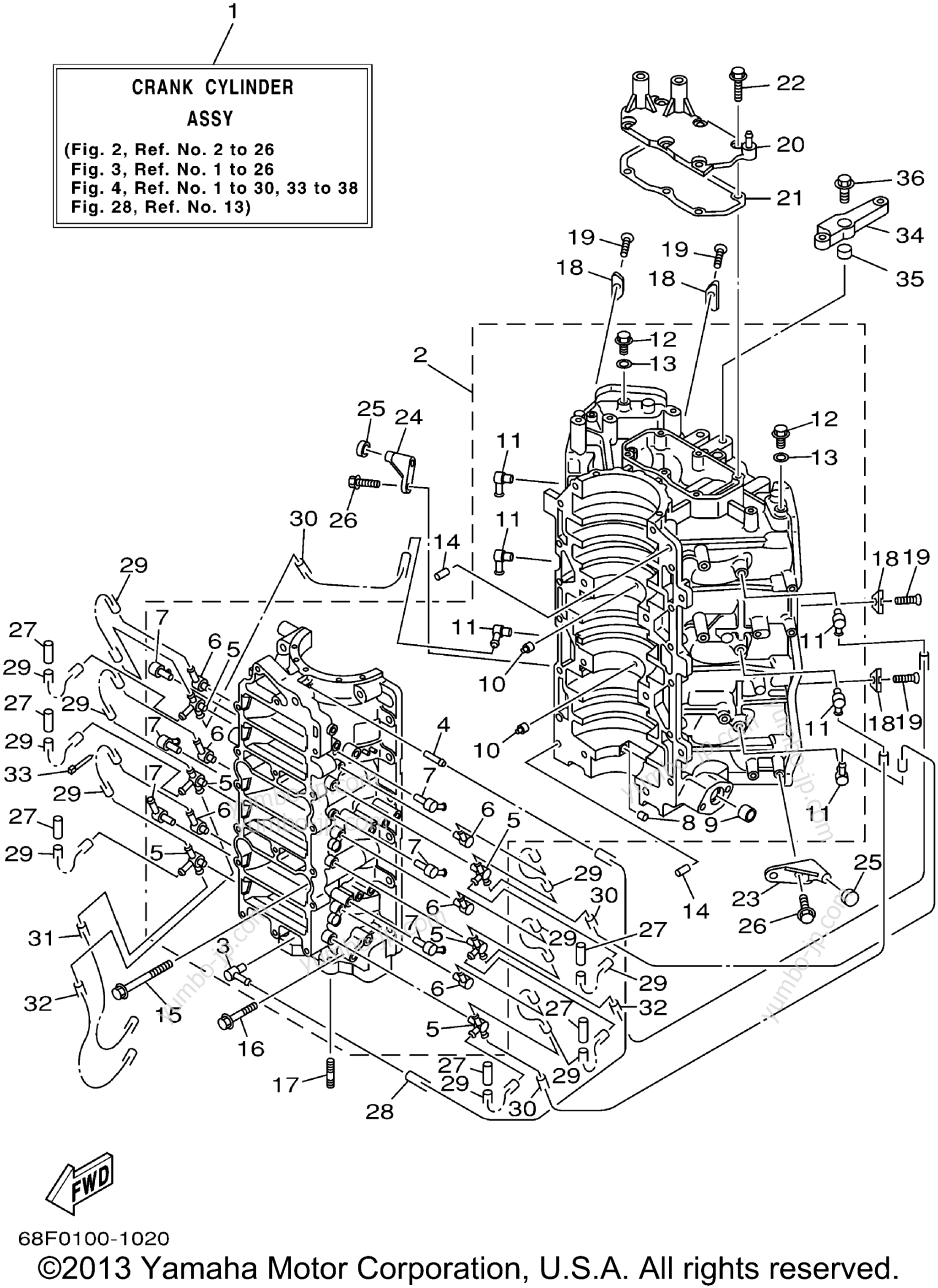 Cylinder Crankcase 1 для лодочных моторов YAMAHA Z175TXRA 2002 г.