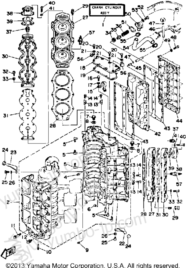 Crankcase Cylinder для лодочных моторов YAMAHA 200ETLH-JD (150ETLH) 1987 г.