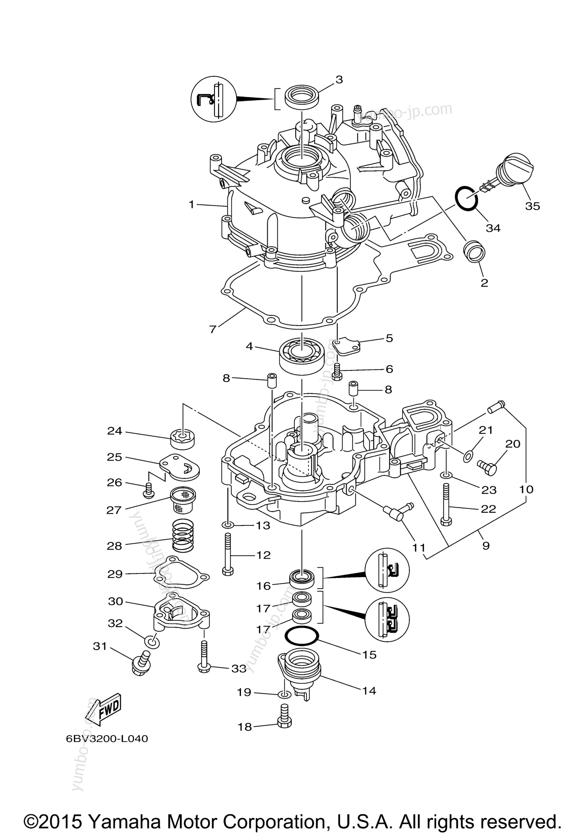 Cylinder Crankcase 2 для лодочных моторов YAMAHA F6SMHA_071 (0711) 2006 г.