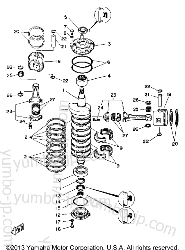 Crank Piston для лодочных моторов YAMAHA PROV150LG 1988 г.
