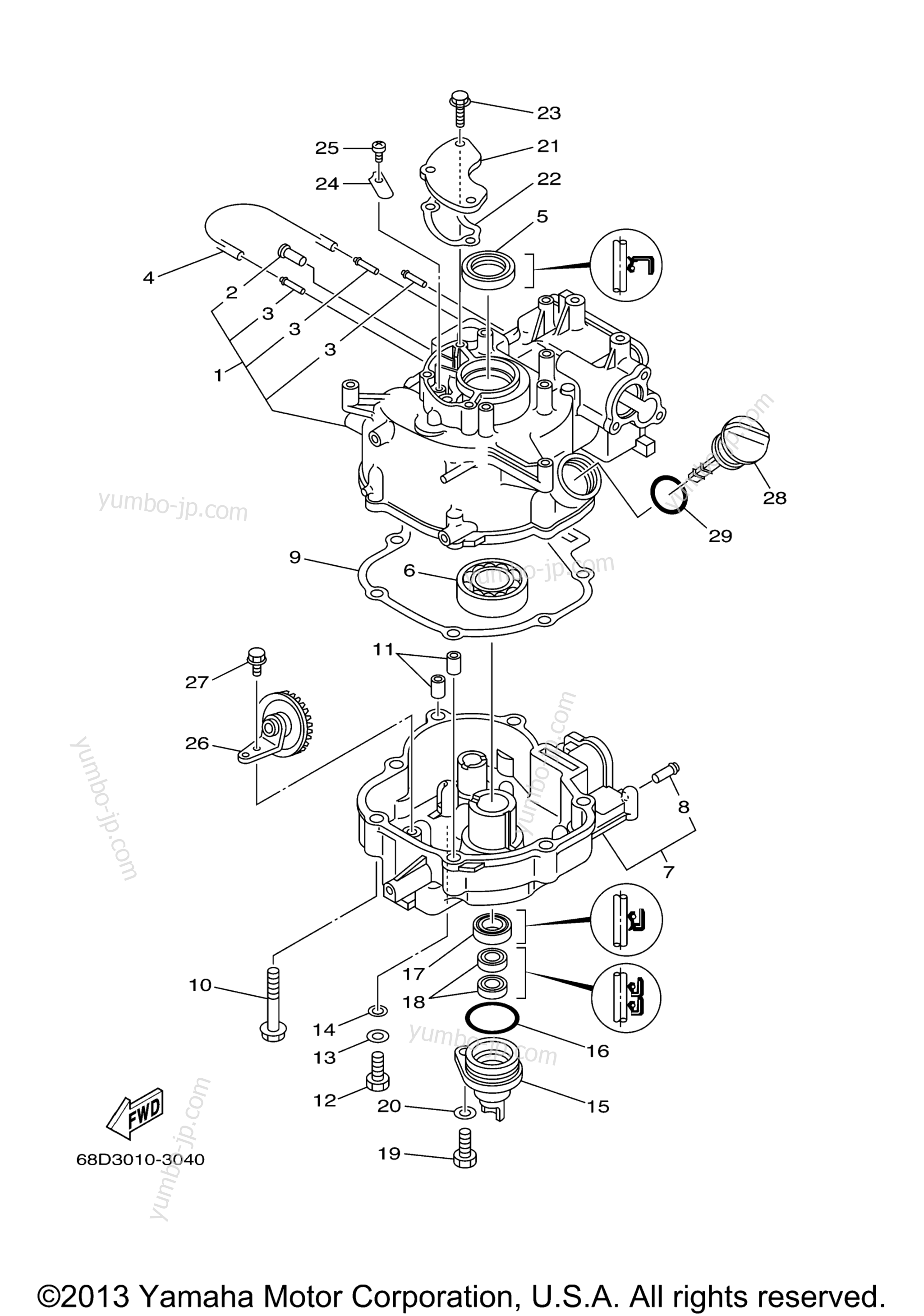 Cylinder Crankcase 2 для лодочных моторов YAMAHA F4MLH (0406) 68D-1051455~1065144 2006 г.