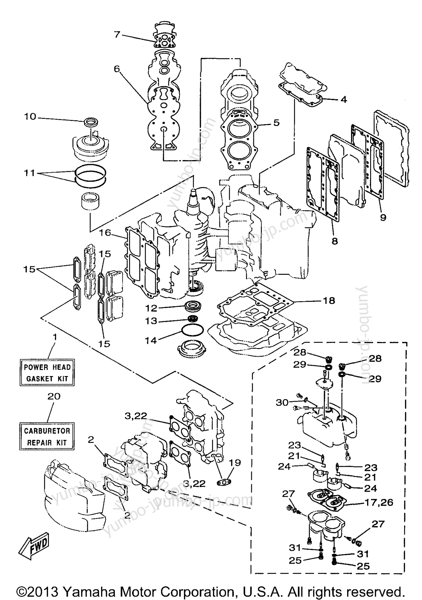 Repair Kit 1 для лодочных моторов YAMAHA S130TLRW 1998 г.