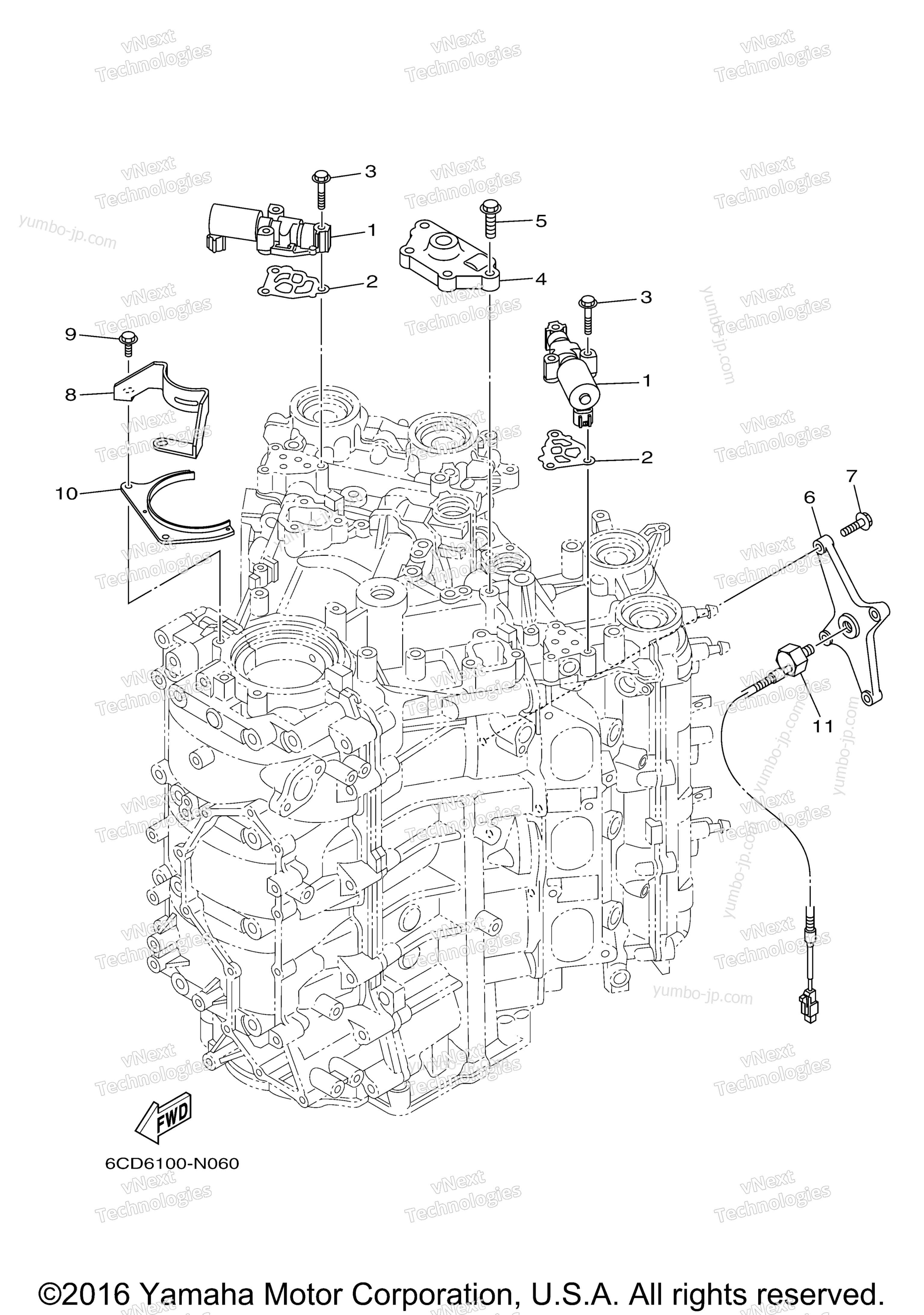 Cylinder Crankcase 3 для лодочных моторов YAMAHA F300BETU (0116) 2006 г.