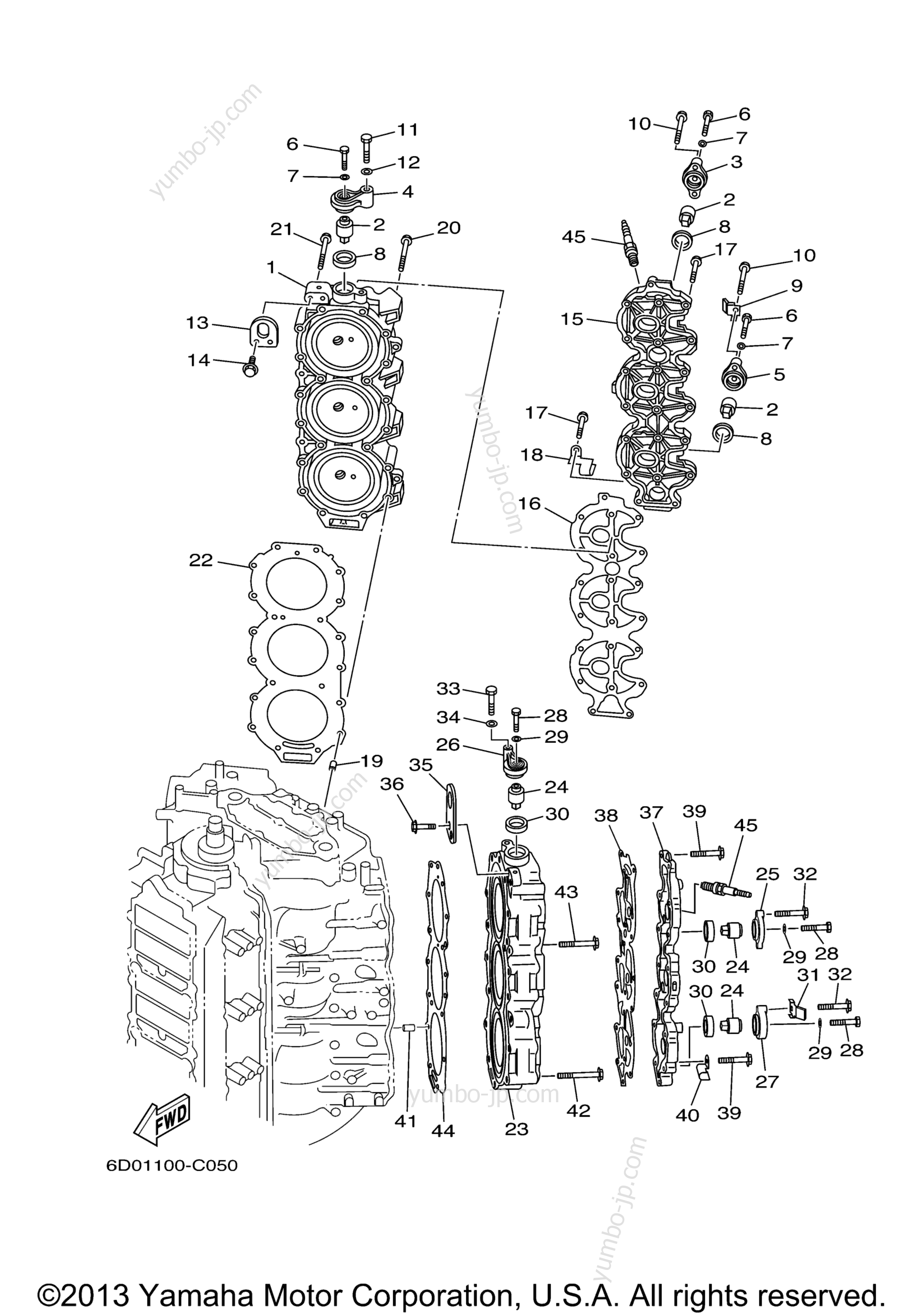 Cylinder Crankcase 2 для лодочных моторов YAMAHA Z300TUR (0405) 6D0-1003215~1002784 LZ300TXR_TUR 6D1-1001558~10018 2006 г.