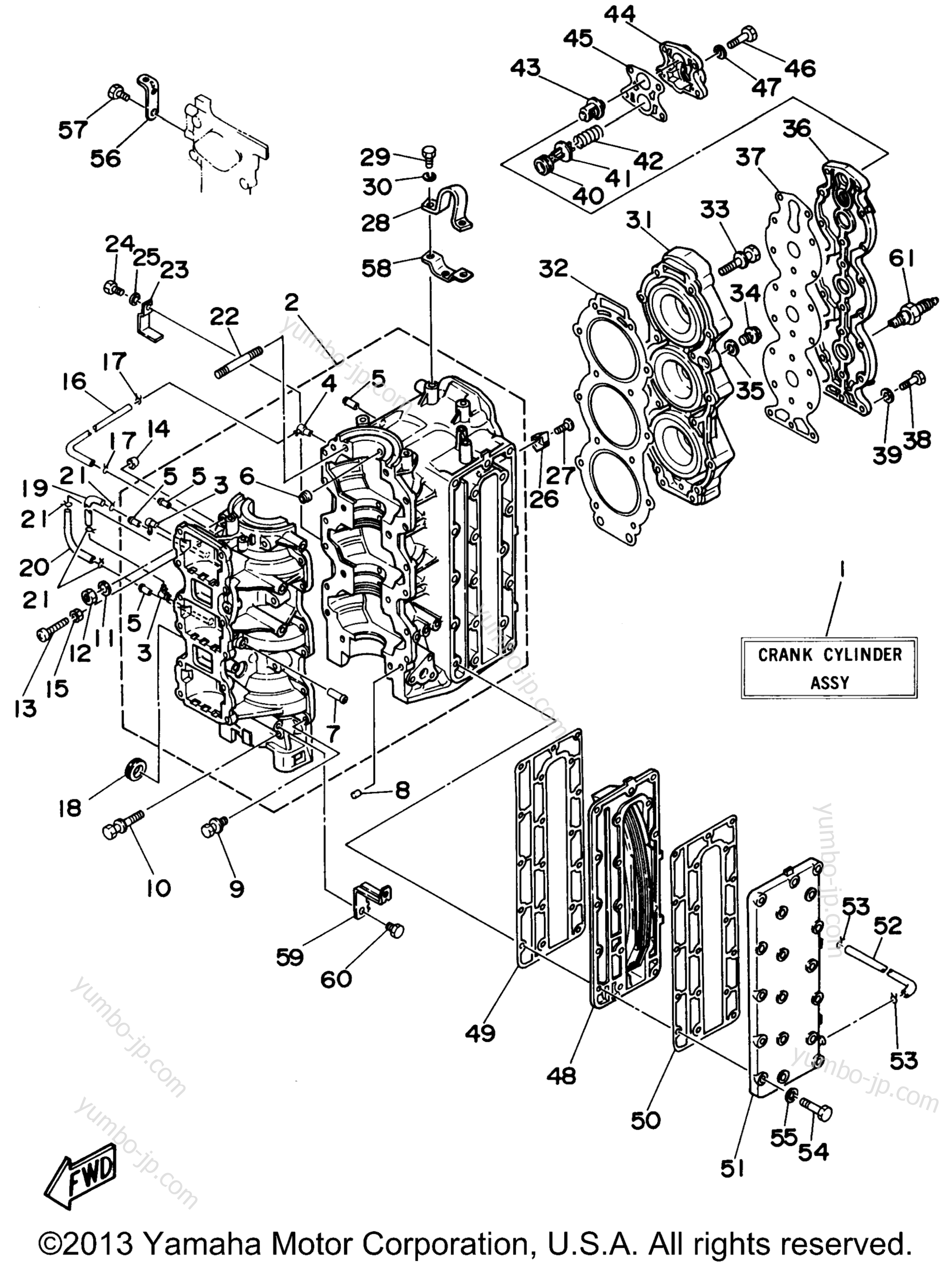 Cylinder Crankcase для лодочных моторов YAMAHA 90TJRU 1996 г.