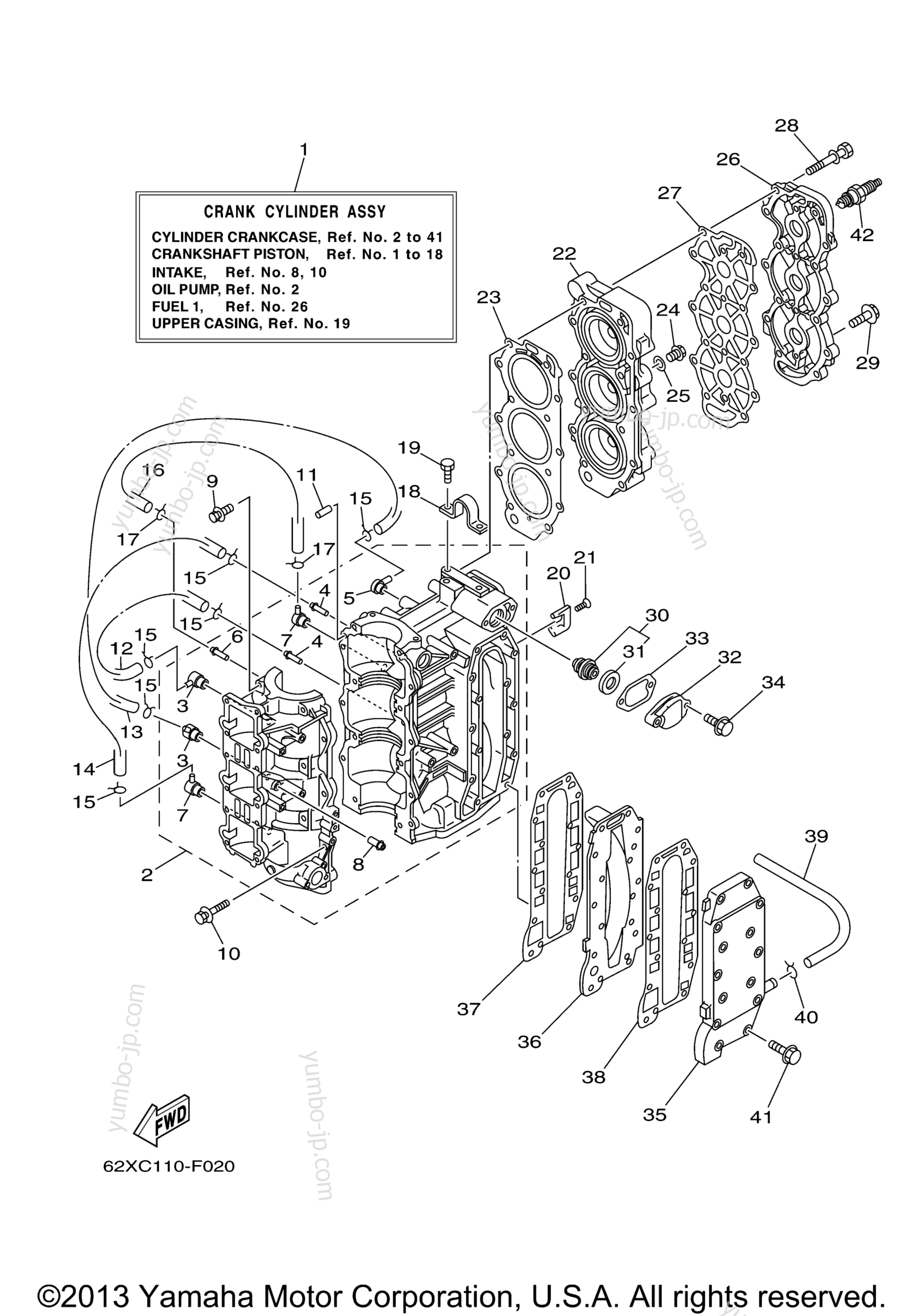 Cylinder Crankcase для лодочных моторов YAMAHA 50TLR (0406) 6H5K-1013173~1021186 2006 г.