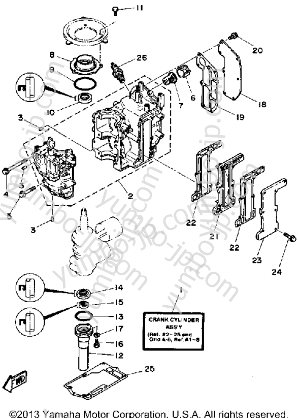 Crankcase Cylinder для лодочных моторов YAMAHA 6SG 1988 г.