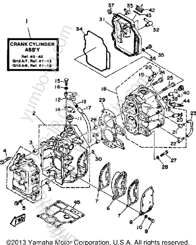 Crankcase Cylinder для лодочных моторов YAMAHA F9.9LH 1987 г.